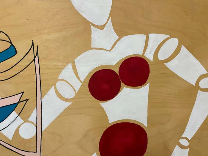 Post-Modern Mannequin Acrylic Painting on Wood Panel