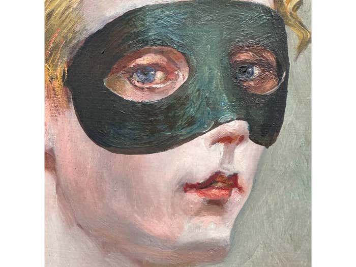 "Masked Woman #2", Oval Portrait on Oil in a Gold Frame by Palmer Schoppe
