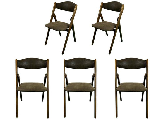 A Set of 5 Walnut Folding Chairs by Coronet Norquist
