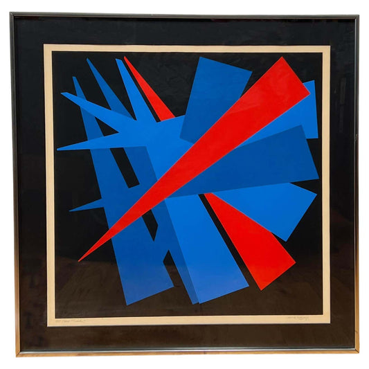 "Crash" Blue and Red Constructivist Lithograph