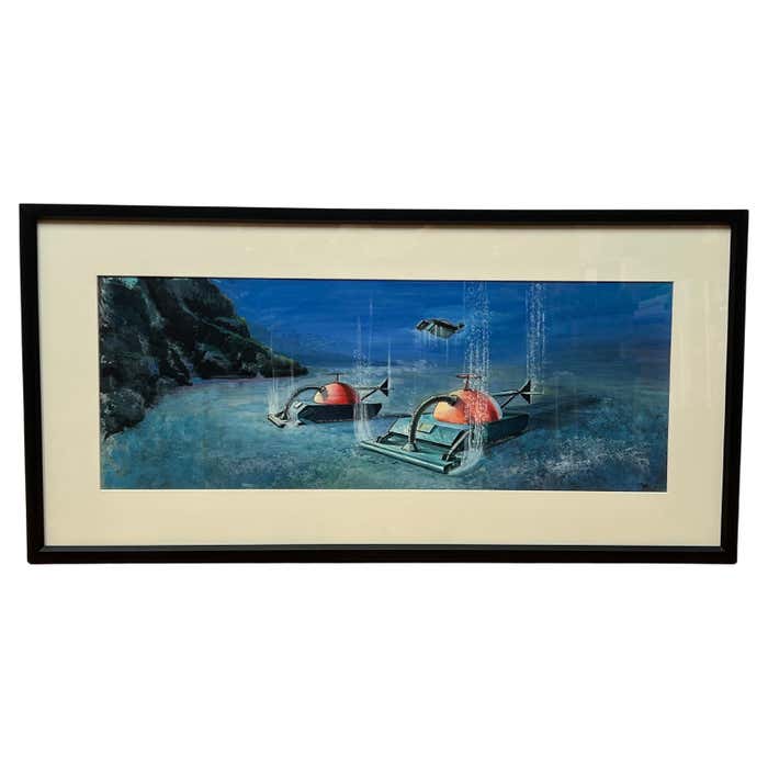 Submarine Dystopia #1 Futuristic Underwater Landscape Gouache