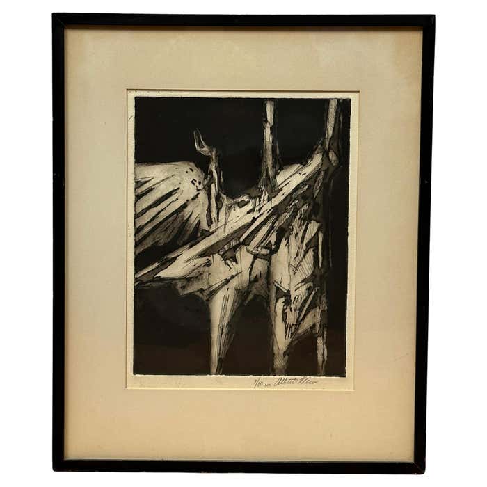 Abstract Black and White Lithograph by Albert Wein