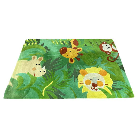 Naive Jungle Animals Green Wool Rug For Children Room