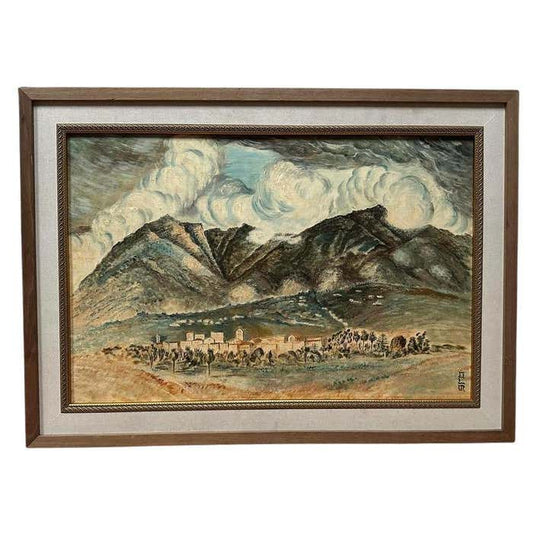 Mid-Century Landscape of Mountains and Village