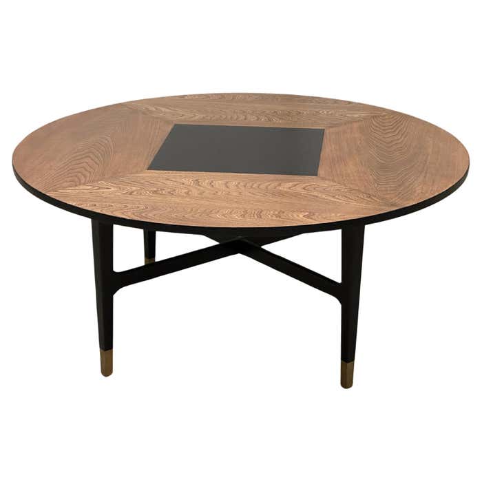 Midcentury Harvey Probber Round Black and Oak Coffee Table