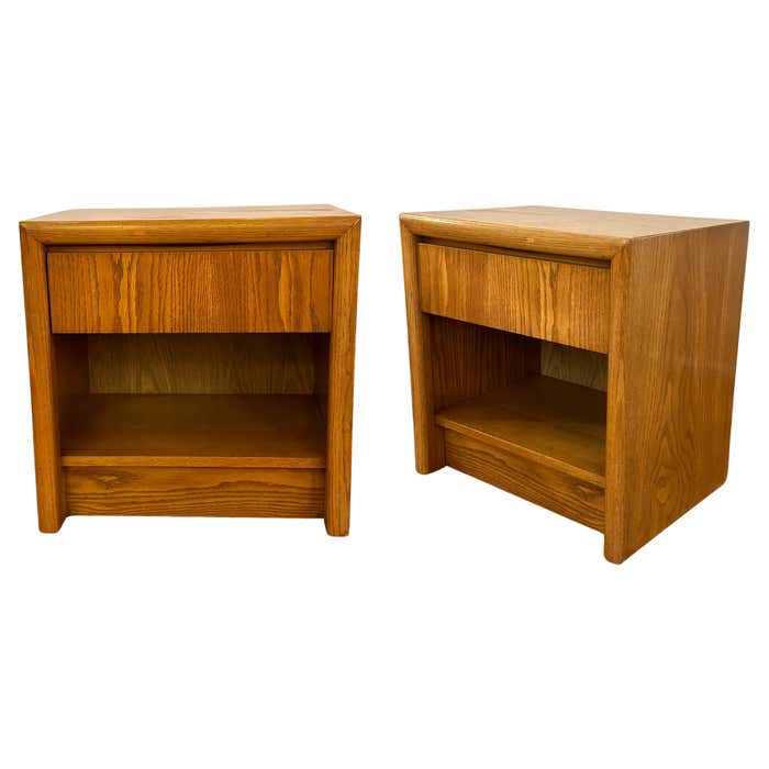 Pair of Blonde Oak Nightstands by Lane