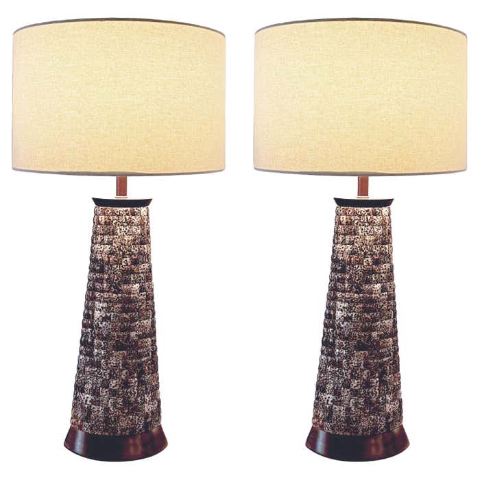 Pair of Mosaic Palecek Leopard Shell Table Lamps