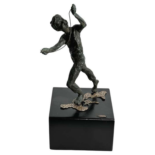 Cheeky Child Bronze Statue on Square Base by Curtis Jere