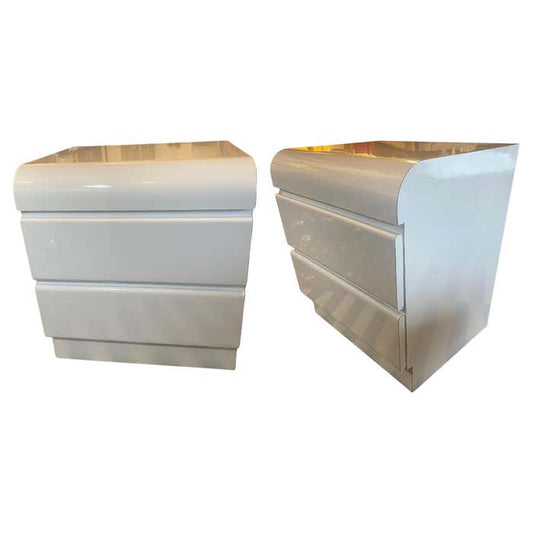 Pair of Modern White Laminate Nightstands