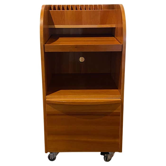 Walnut Mid-Century Modern File Cabinet with Dividers and Storage