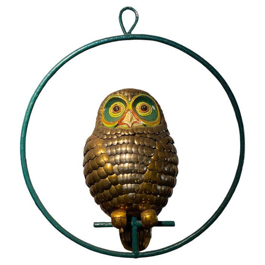 Large Modern Owl Sculpture on Hanging Perch by Sergio Bustamante