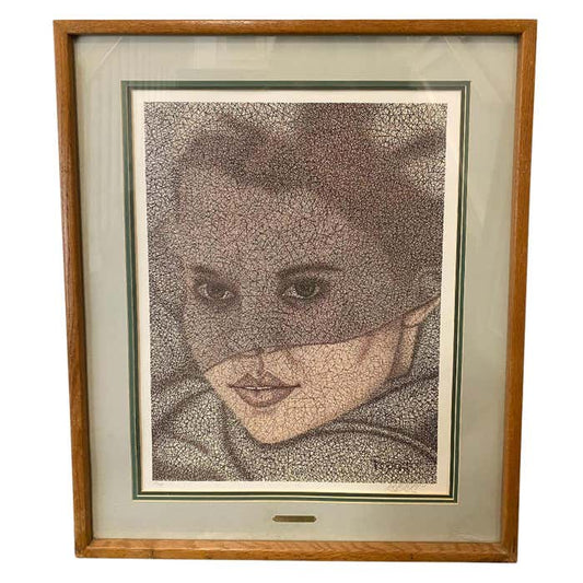 "Under the Veil" Midcentury Portrait Lithograph by Robert
