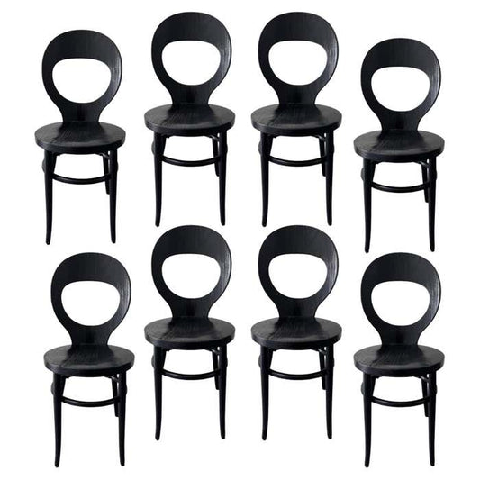 Set of 8 Mouette (Seagull) Baumann France Dining Chairs - Satin Black Finish