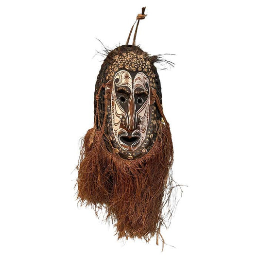 Oceanian Bamboo Mask with Long Hair from New Guinea
