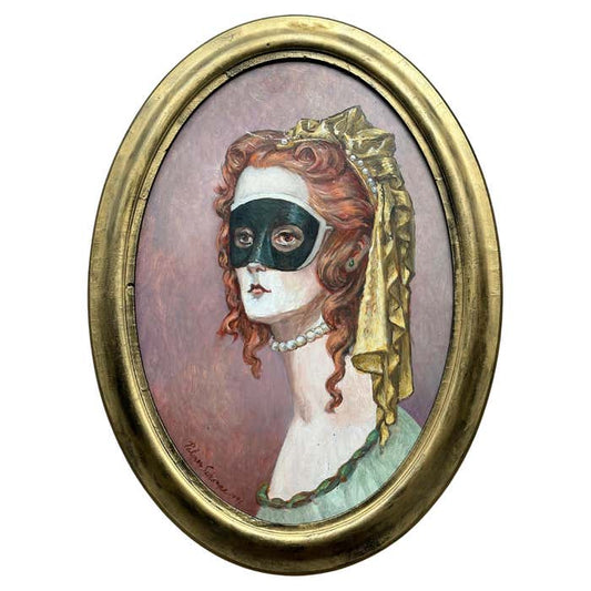 Masked Women #1, Oval Oil Portrait in a Gold Frame by Palmer Schoppe