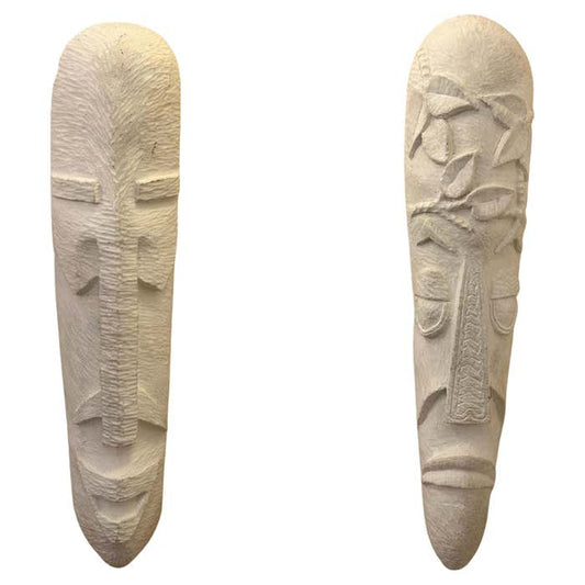 Pair of White Plaster Textured Wall Mexican Masks