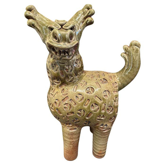 "Mythical Creature", Green Ceramic Sculpture by Dora De Larios