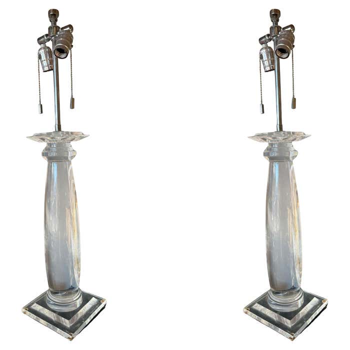Pair of Modern Lucite Table Lamps in the style of Karl Springer