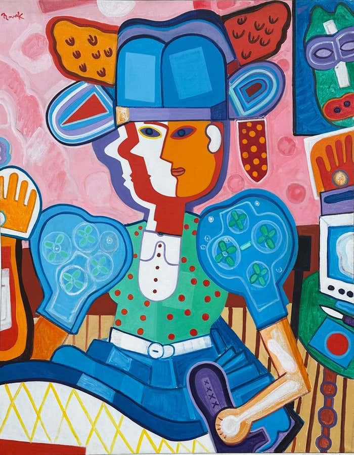 "Girl At Her Dressing Table" Modern Acrylic on Canvas by Bob Novak