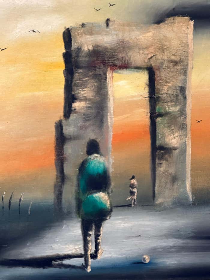 "Hope : Between Earth and Heaven" Surrealist Acrylic on Canvas by Eugene Hawkins