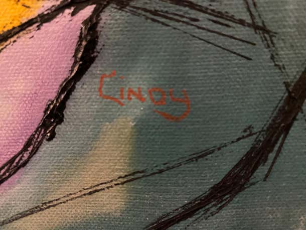 Mid-Century Horizontal Colorful Acrylic Nude by Cindy