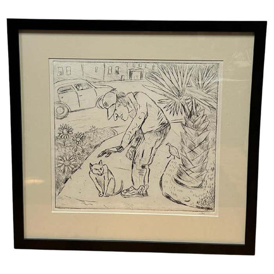 "Reluctant Cat" Satirical Drawing by John Marx