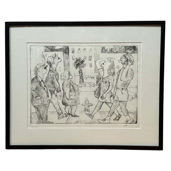 Satirical Monogrammed Drawing by Unknown Artist