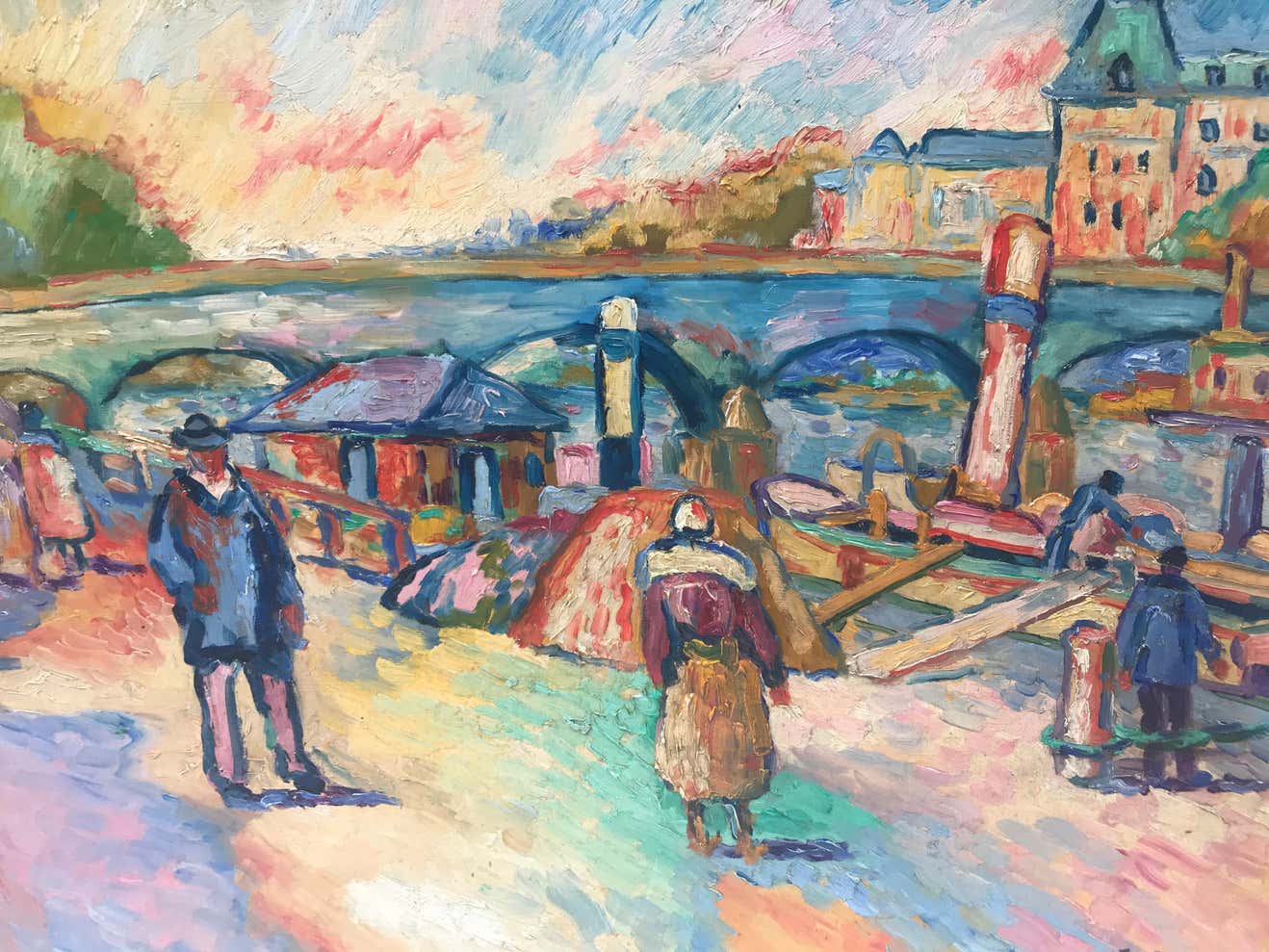 "Les Quais De Conti" Post Impressionist Oil on Canvas by Fauvist Pat. F. Wilson