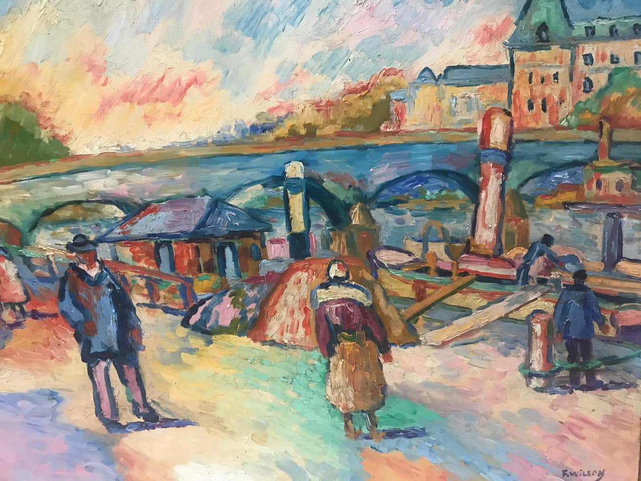 "Les Quais De Conti" Post Impressionist Oil on Canvas by Fauvist Pat. F. Wilson