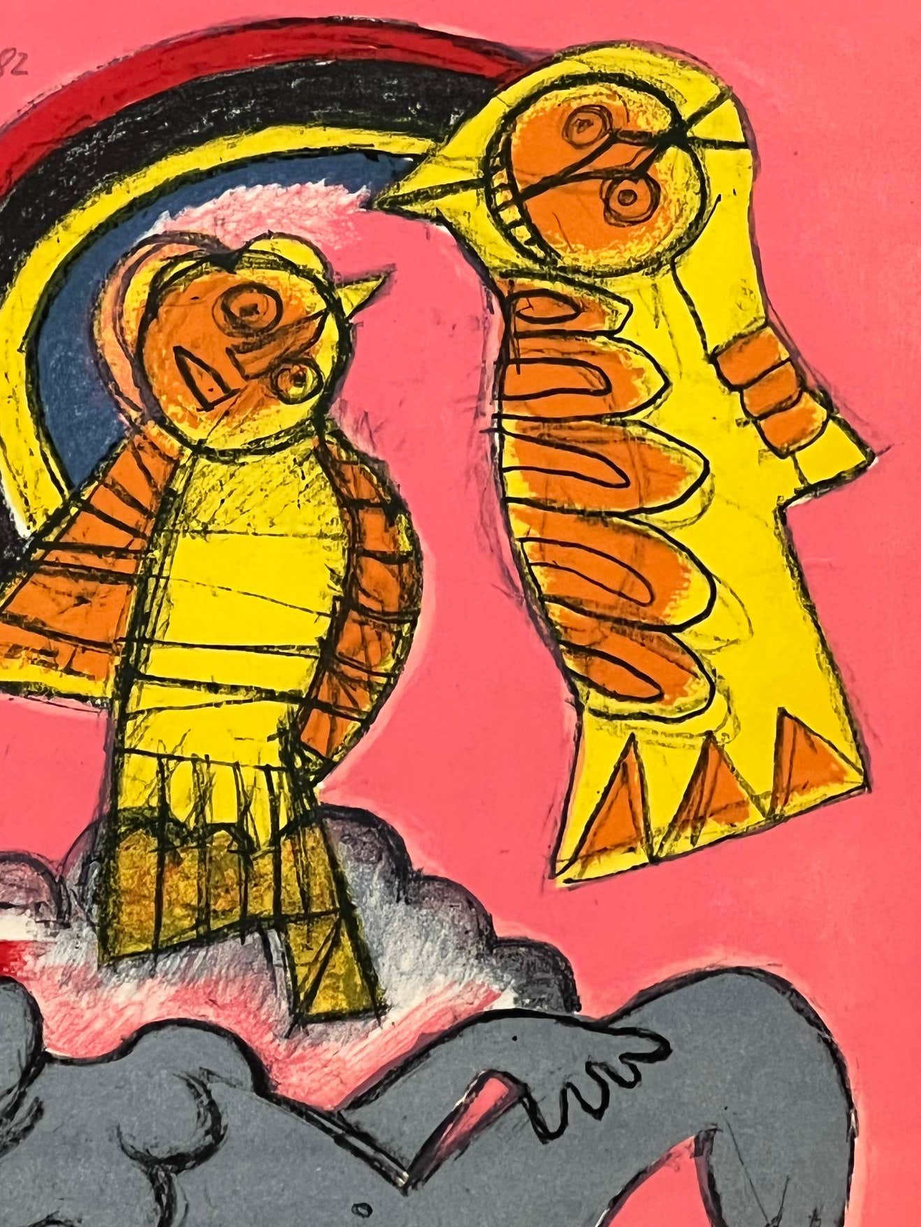 "Rainbow Birds and Nude" Lithograph by Corneille