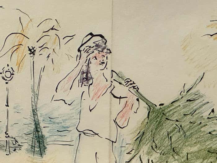 "Seasons Greetings #1" Drawing by French Painter Marcel Vertes
