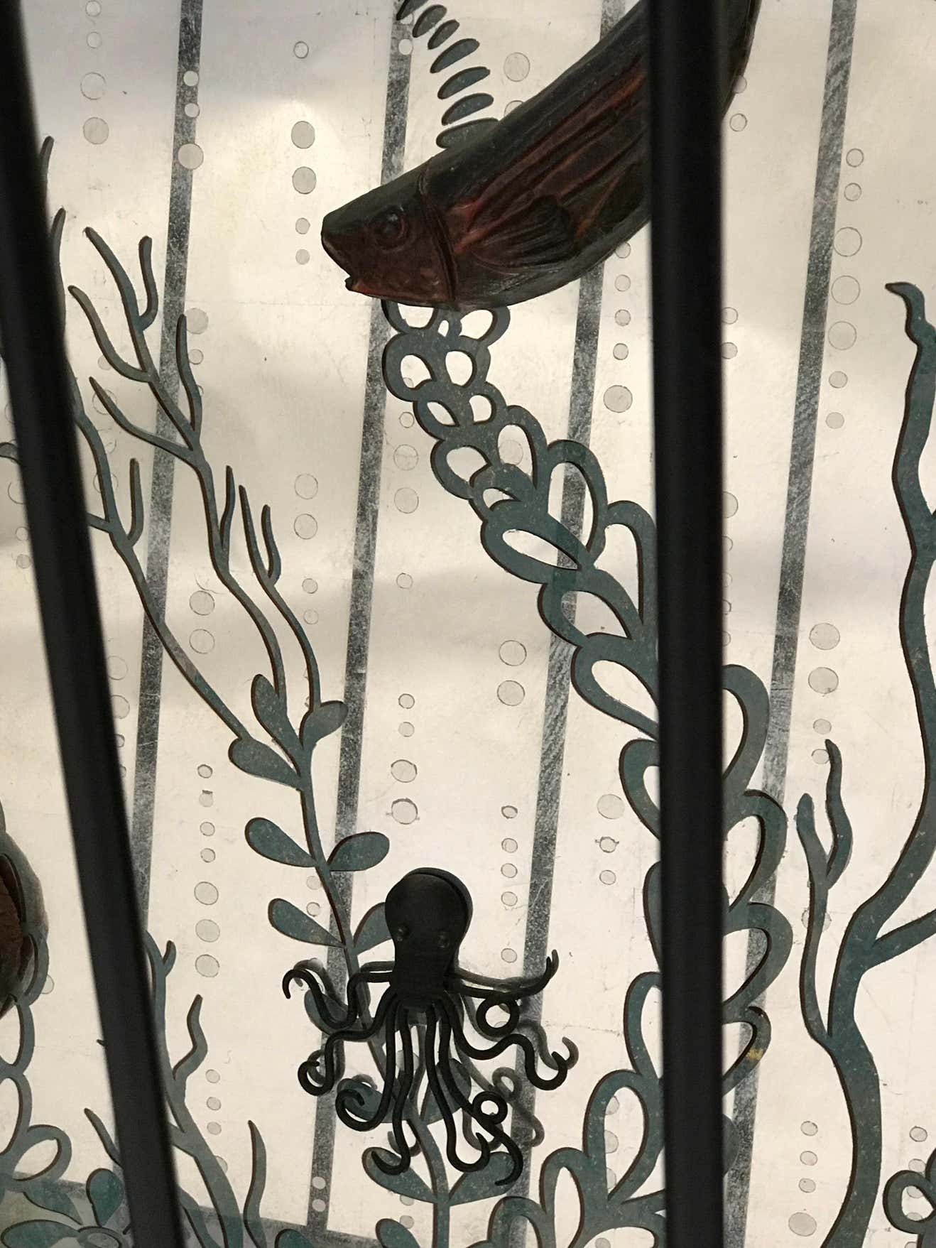 Incredible Aquarium Glass and Iron Console Bar with Ceramic Ocean Flora