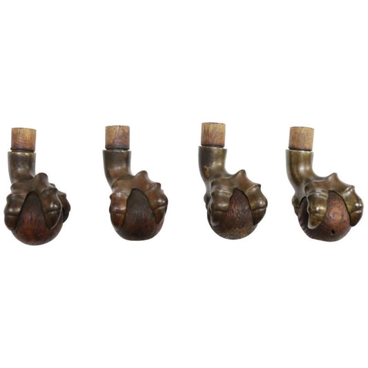 Set of 4 Antique Falcon Brass and Wood Round-Cup Caster Legs