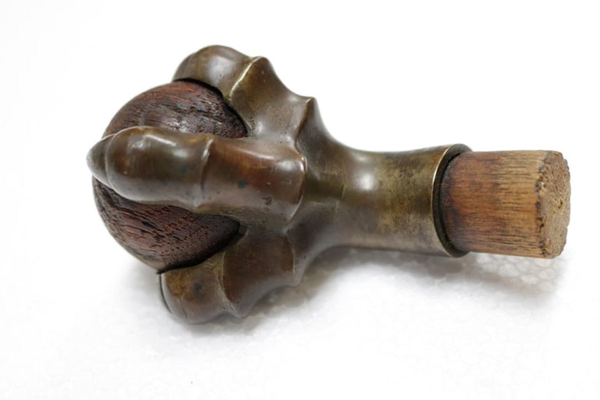 Set of 4 Antique Falcon Brass and Wood Round-Cup Caster Legs
