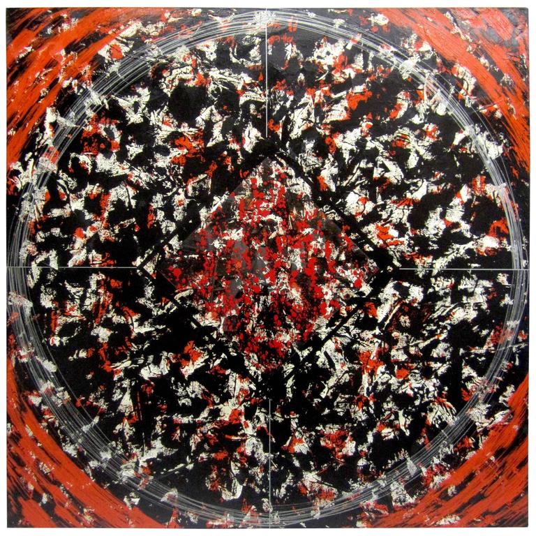 Geometric Acrylic Abstract Mandala Painting in Red by Gerald Campbell