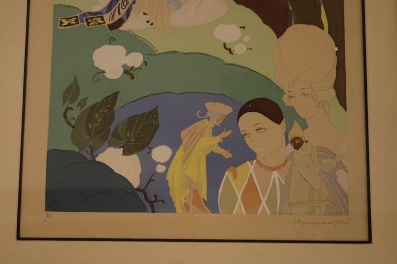 Oriental Lithograph and Watercolor by Umberto Brunelleschi