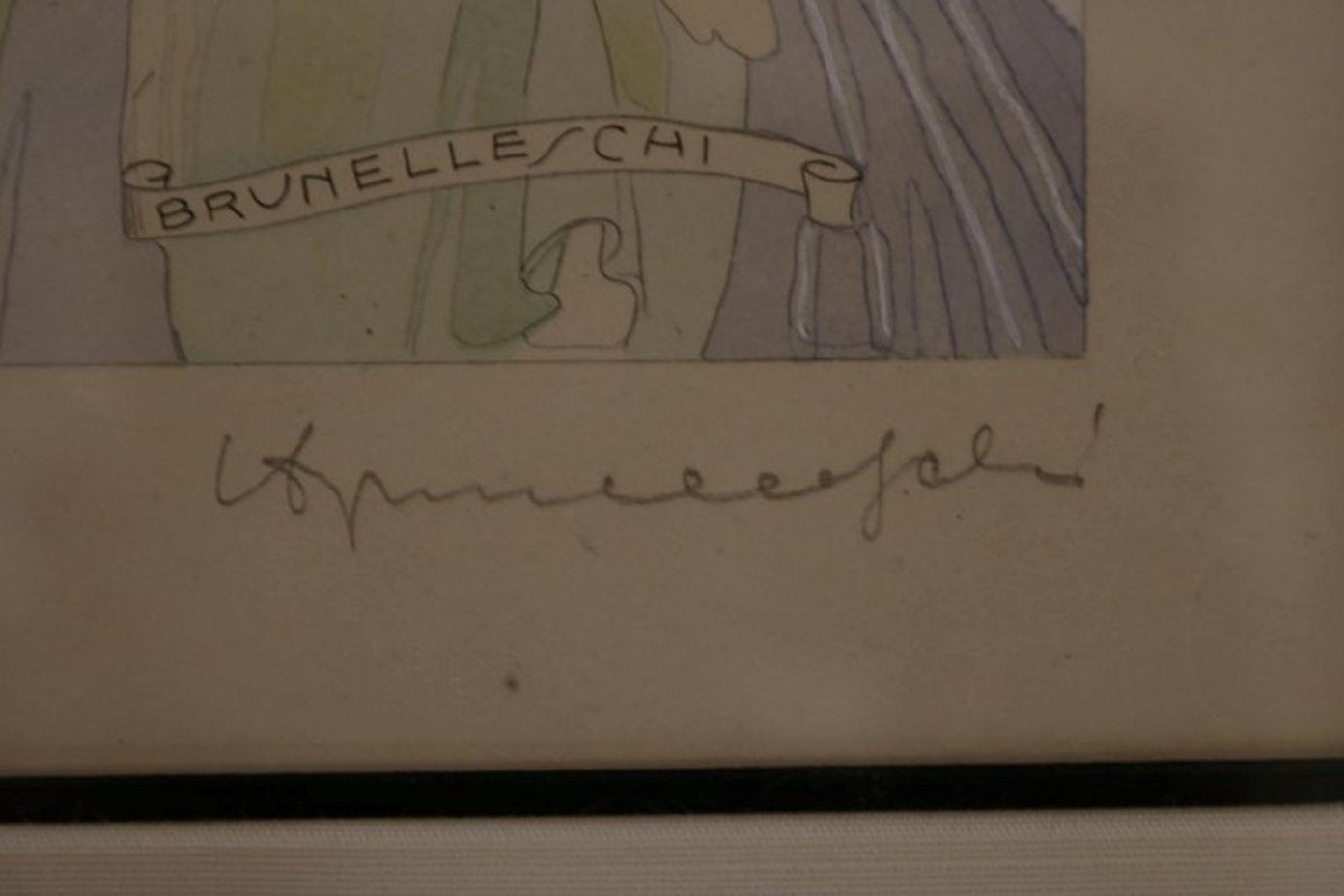 Oriental Lithograph and Watercolor by Umberto Brunelleschi