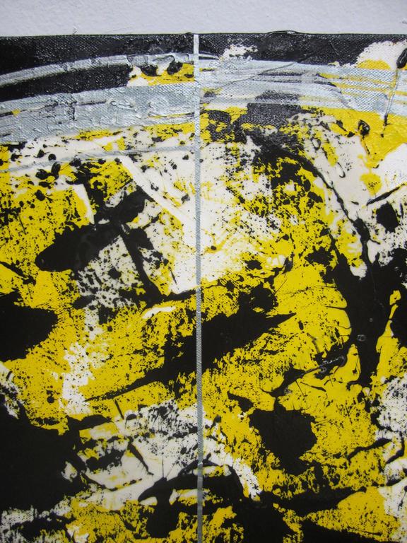 Geometric Acrylic Abstract Mandala Painting in Yellow by Gerald Campbell