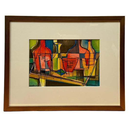Colorful Cubist Still-Life Watercolor by Richard Proctor