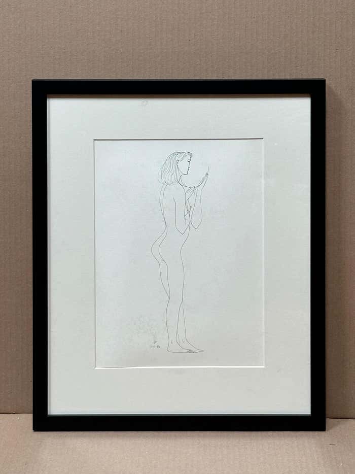 Nude Drawing of a Woman Blowing a Kiss by Albert Radoczy