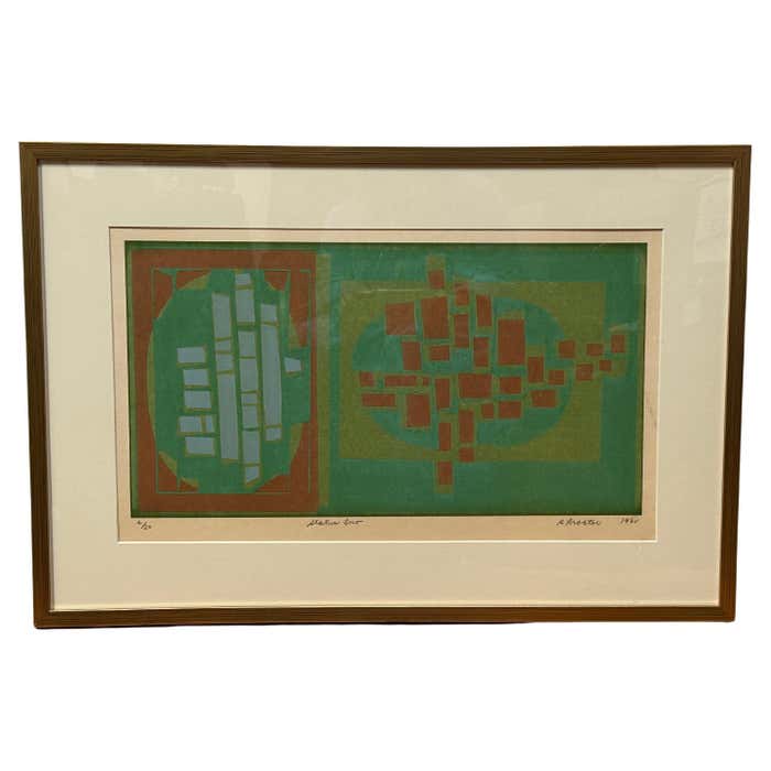 "Status Quo" Green Abstract Lithograph By Richard Proctor