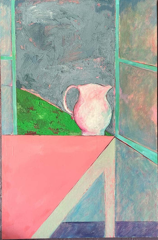 Large Blue and Pink Still-Life - Acrylic Painting on Plywood by James Grant