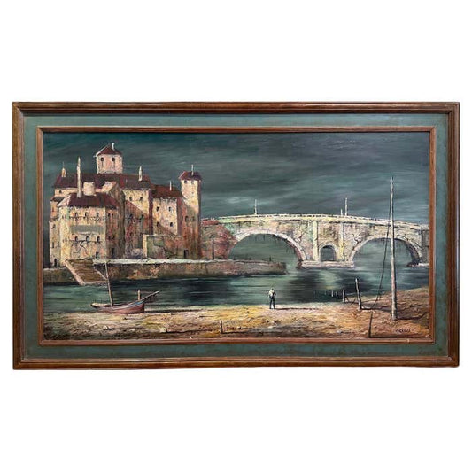 'Man by the Bridge" Cityscape Oil Painting by Harold Stephenson, aka Abruzzi