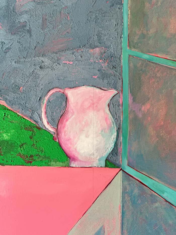 Large Blue and Pink Still-Life - Acrylic Painting on Plywood by James Grant