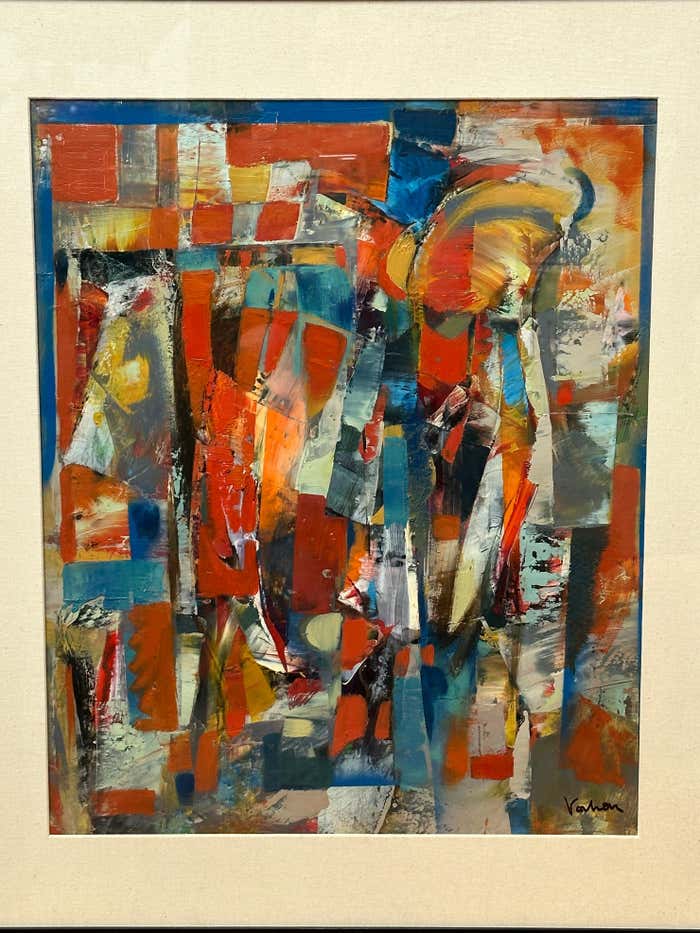 Colourful Red, Blue and Yellow Abstract Painting by Vahan Yervadyan
