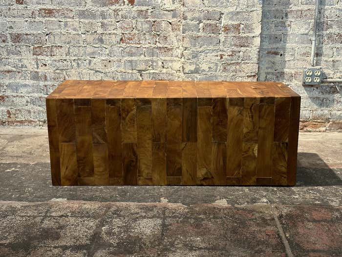 Mid-Century Pair of Brutalist Mixed Wood Grain Pedestals/Benches