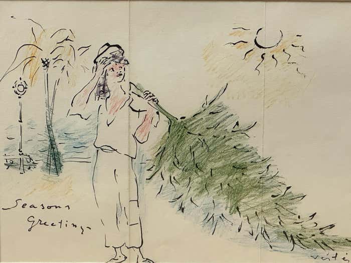 "Seasons Greetings #1" Drawing by French Painter Marcel Vertes