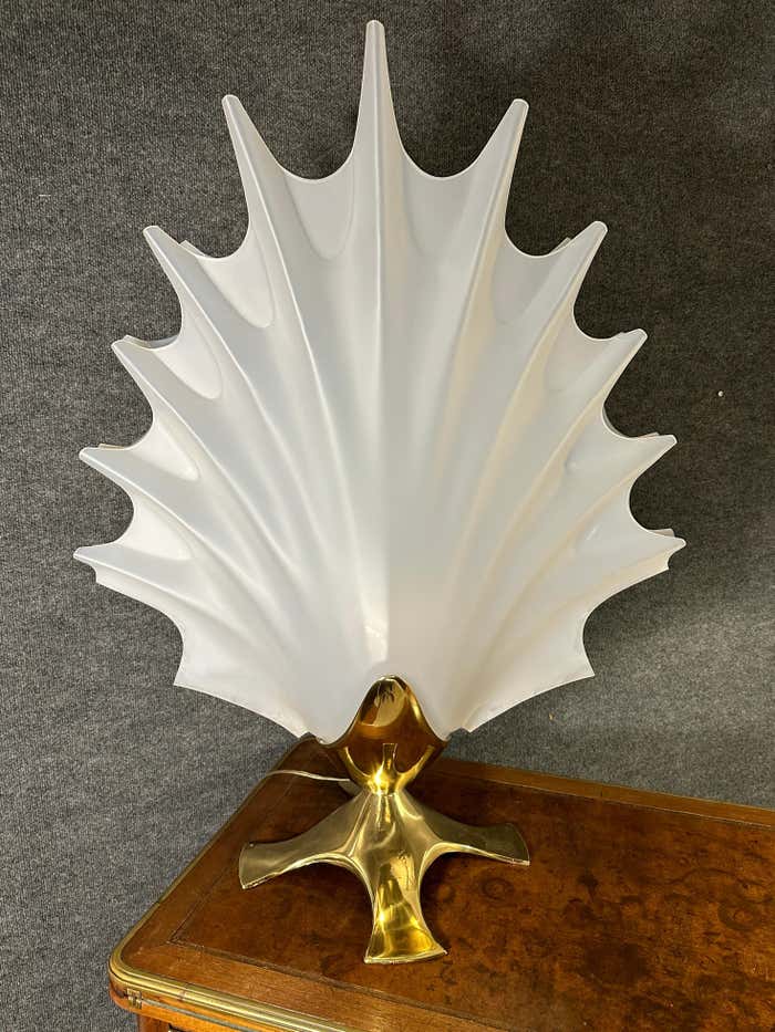 Large and Rare Lucite Sea Shell Roger Rougier Lamp