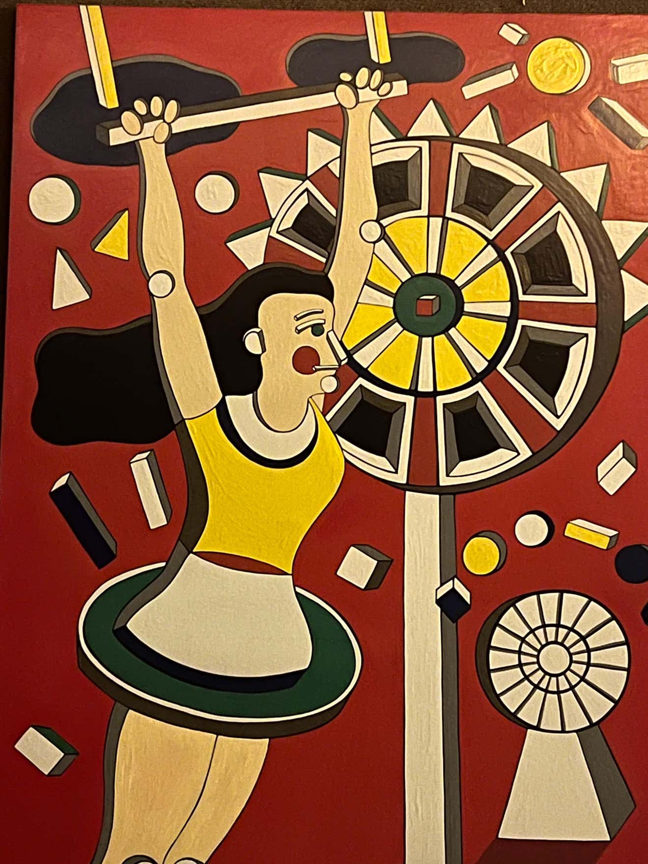 Trapeze Girl at the Circus on a Red Background - Acrylic Painting by L.Rise