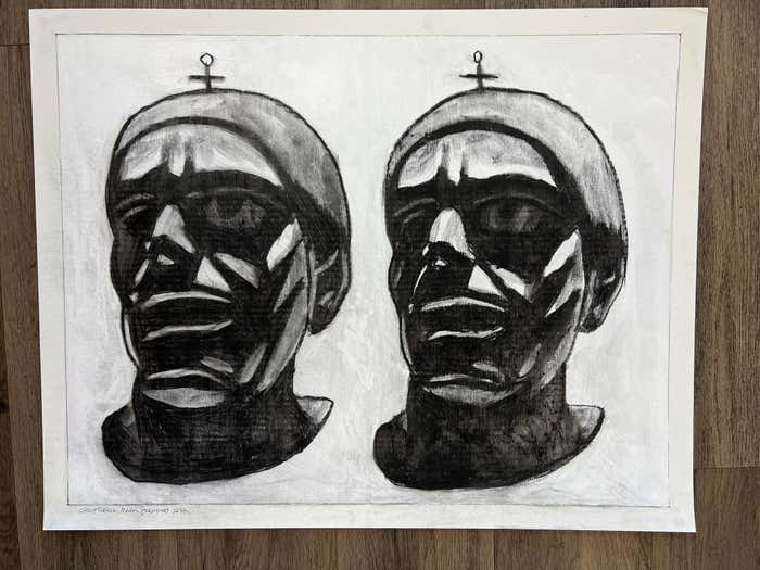"Mesmerizing Twins" Black and White Drawing by Christopher Mark Brennan